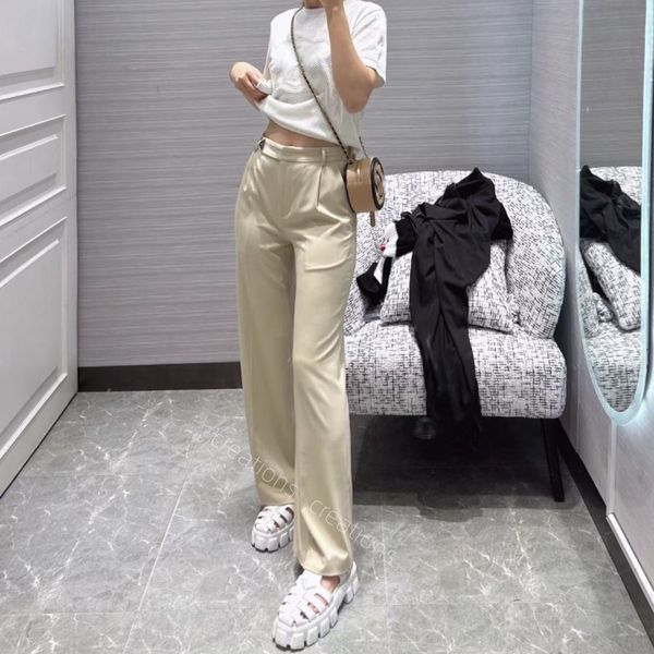

women's pants silk trousers 2023 summer designer luxury high-waisted trousers baggy straight-leg casual floor-length yoga pants, Black;white