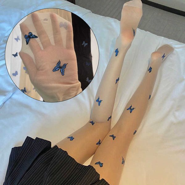 

5 pc socks blue butterfly women tights summer thin silk stockings pantyhose lolita girls hollowed black lace bottomed lings hosiery z0407, Red;black