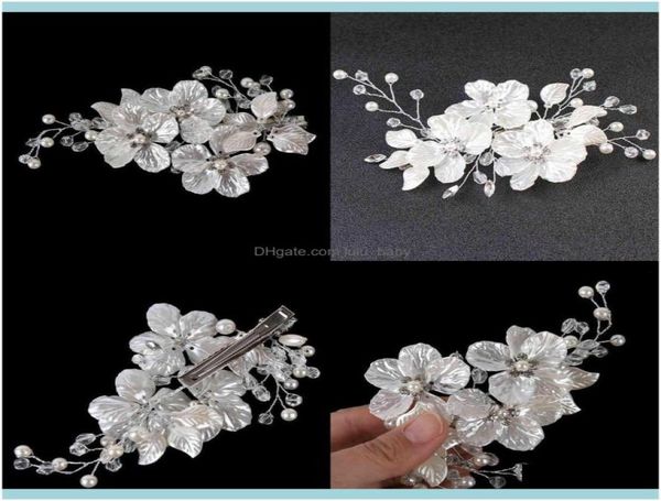

headbands jewelrybridal crystal pearl flower clip floral style barrette bride jewelry bridesmaid wedding hair aessories drop deliv6776925, Silver