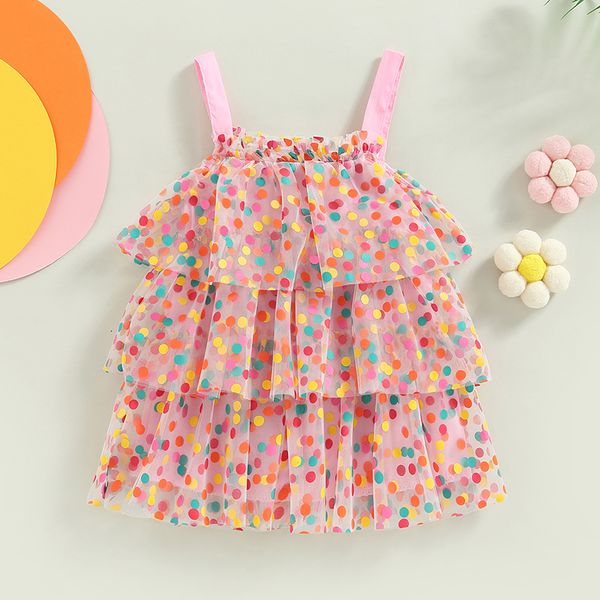 

girl's dresses summer children's baby clothing cute sleeveless dot print princess dress toddler girl ruffle dress 230407, Red;yellow