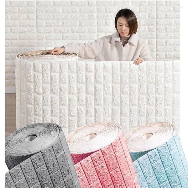 

3/5/10 M 3D Wall Sticker Waterproof Moisture-proof Wallpaper Bedroom Warm Foam Brick Background Self-adhesive Diy, White