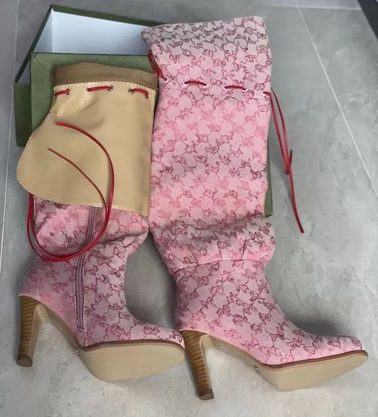 

2023 designer boots over the knee boots ankle boot original shoes high boot winter adjustable straps canvas zipper laces ladies girls women, Black