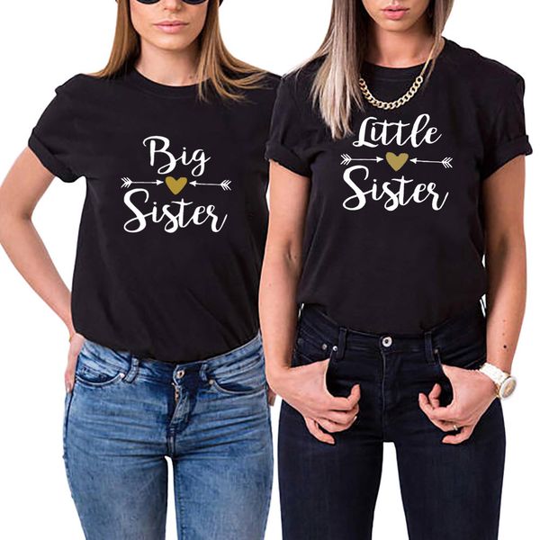 

womens tshirt friends t shirt women big sister lettle sister tshirt women short sleeve sister bff tshirt women funny camisetas mujer 230406, White