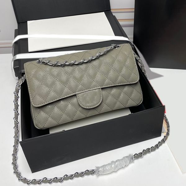 

womens cf caviar leather pewter shoulder bags classic double flap quilted purse siver metal hardware matelasse chain shoulder handbags multi