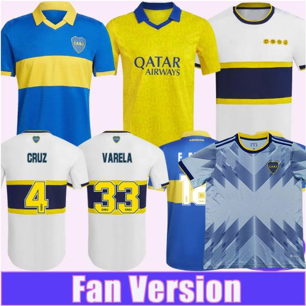 

2022 2023 boca juniors soccer jerseys varela zeballos villa 22/23 cabj camisa de futebol football shirt kids kit away white third yellow mar, Black;yellow