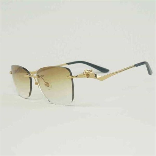 

2023 designer glasses new vintage leopard style sunglasses women rimless oval metal frame glasses for men outdoor club culos shades 01, White;black