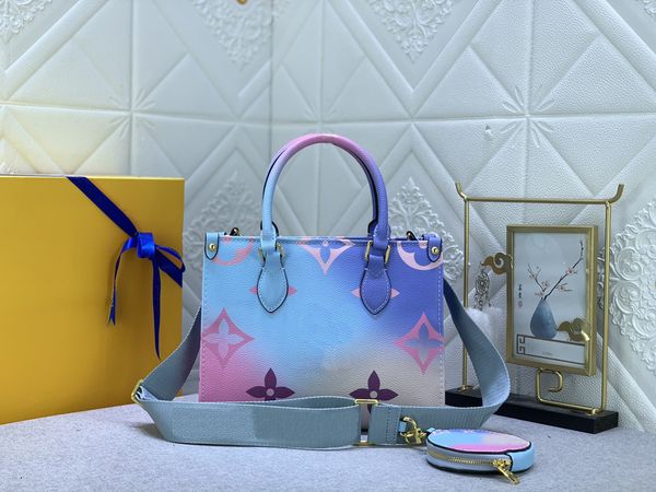 

sunrise pastel onthego pm 25cm totes bag m59856 colorful womens designer handbag on the go 2023 spring in the city collection pink coated ca