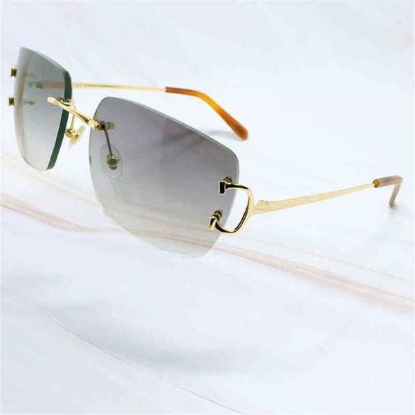

2023 designer glasses model metal rimless square oval mens sunglass sun shades for men 59kq sunglasses, White;black