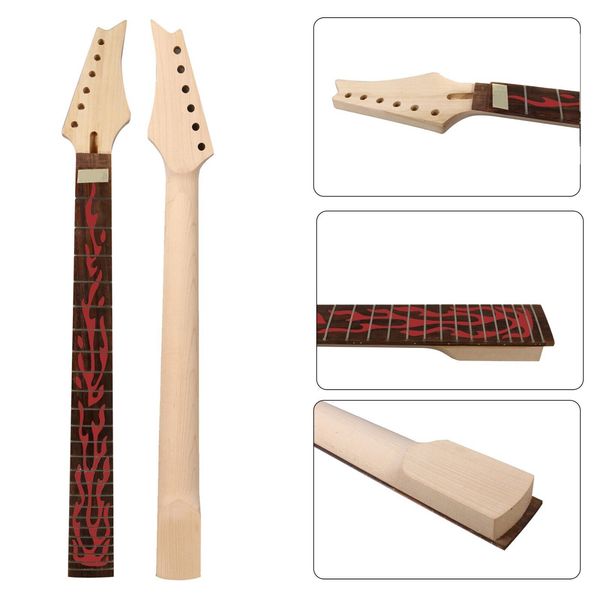 

maple guitar neck 24fret 25.5inch rosewood fretboard fire inlay bolt on heel#y6