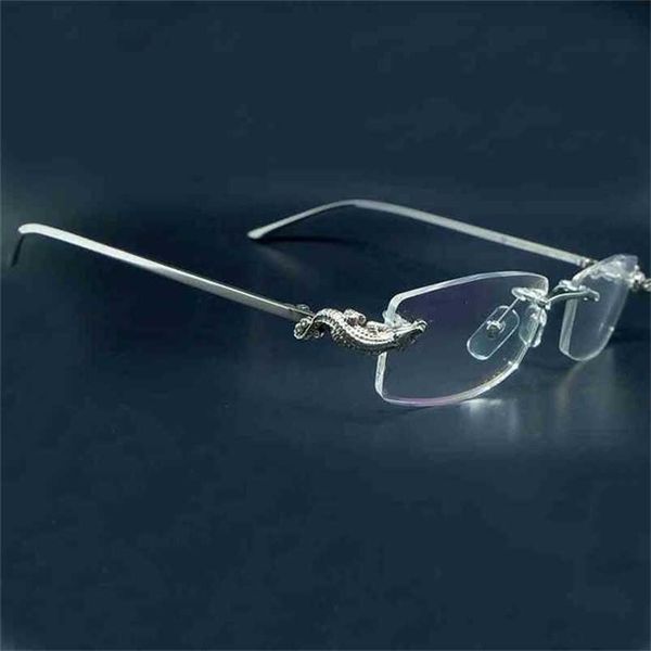 

2023 designer glasses new luxury crocodile men sunglasses designer glasses woman stylish rimless optical frame filling prescription, White;black