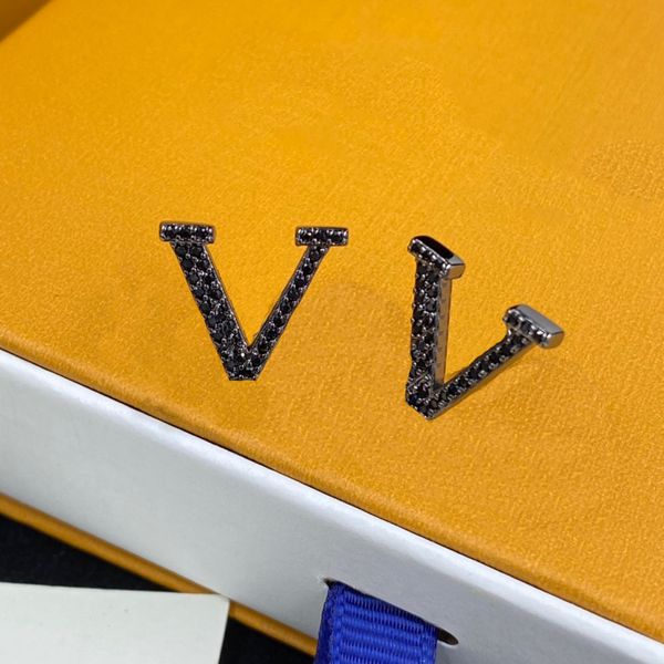 

v letter brand luxury designer earrings stud silver rose gold white crystal diamond stone elegant womens earring earing ear rings jewelry, Golden;silver