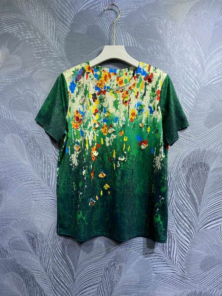 

designer printed short sleeve flower t-shirt women's summer new versatile flower painting print, White
