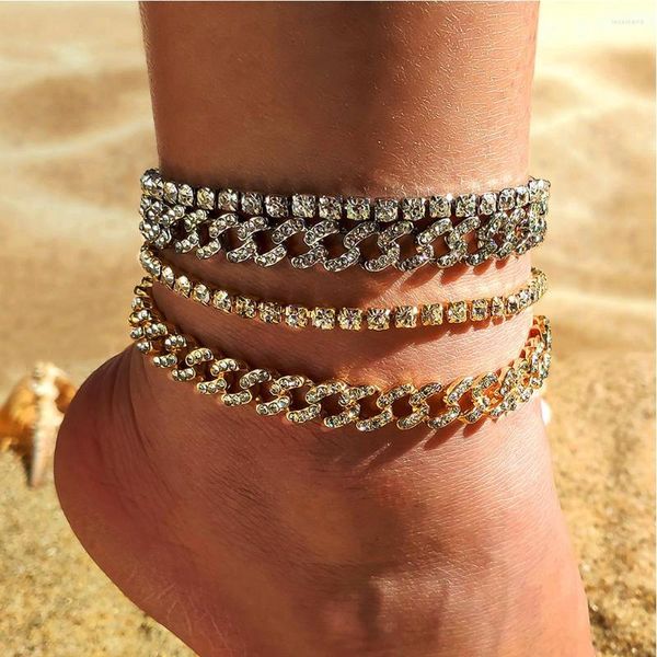 

anklets punk miami chunky cuban anklet chain for women multilayered shining crystal link hip hop rock foot jewelry, Red;blue