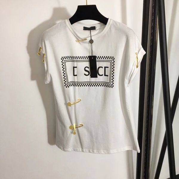 

23 designers t-shirts women tees apparel casual chest letter shirt flower fashion tees dress clothing europe america metal large pin orname, White