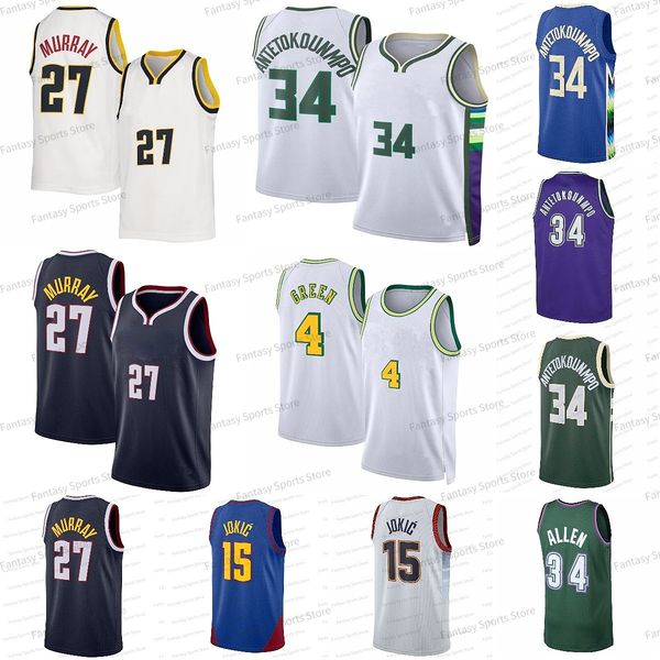 

new nikola jamal murray jokic jersey giannis 34 antetokounmpo jersey mens black jalen green 27 15 4 white blue mens stitched basketball jers, Black;red