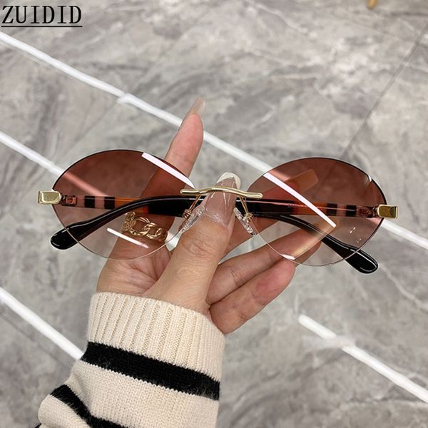 

sunglasses frames oval women 2023 rimless fashion glasses vintage luxury shades lunette de soleil femme gafas sol mujer lentes bril 230407, Silver