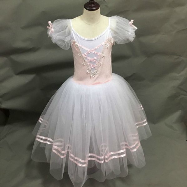 

dancewear short puff sleeve giselle ballet costumes child kids long ballerina dress women ballet tutu girls performance dancing wear 230407, Blue