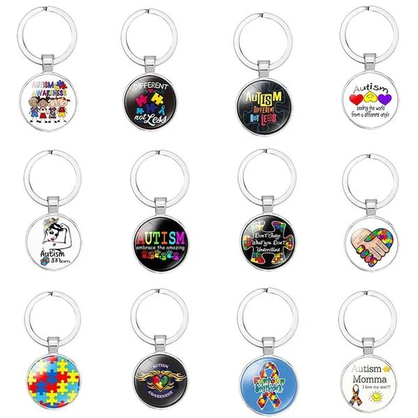 

10 pcs/lot fashion key rings custom epoxy autism awareness puzzle medical key rings for nurse accessories keychain, Slivery;golden