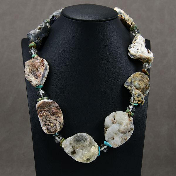 

beaded necklaces natural mushroom reliquiae agate with quartz turquoise crystal necklace 20'' handmade lady jewelry gifts, Silver