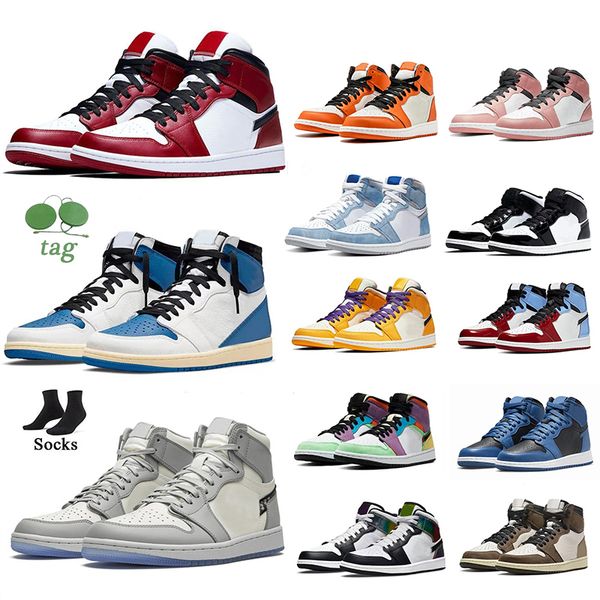 

og quality jumpman 1 mid basketball shoes mens womens south beach university blue mint 1s mids white size 36-46, White;red