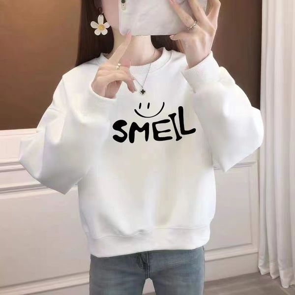 

spring and autumn 100% cotton white short sweater small loose women's wear, Black