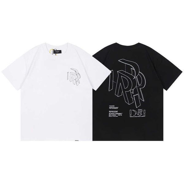 

men's t-shirts represent 2023 summer new fashion brand 3d sketch letter r printing short sleeve represent couple t-shirt shirts, White;black