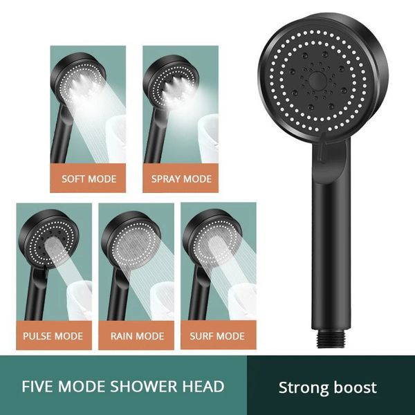 

100pcs/lot shower head water saving black 5 mode adjustable high pressure shower one-key swater massage eco shower bathroom accessories