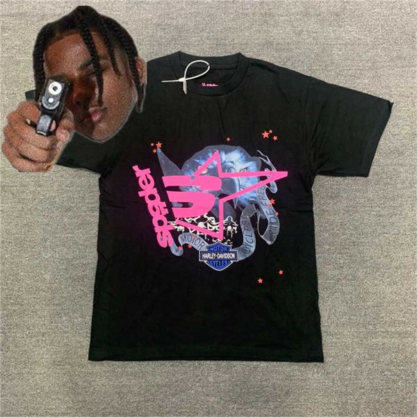 

men's t-shirts fashion sp5der 555555 designer young bandit men women version puff print spider web pattern t shirt shirts, White;black
