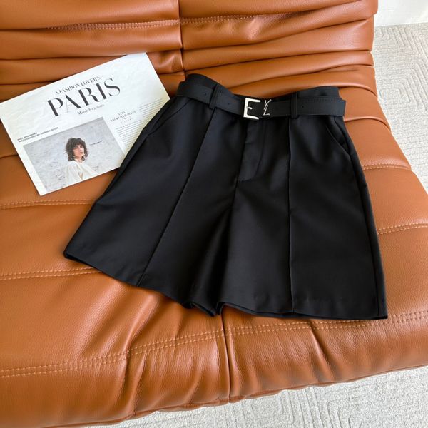 

2023 new designer women's shorts letter belt suit casual shorts zipper stretch hight waist with black fashion nickel pants, White;black
