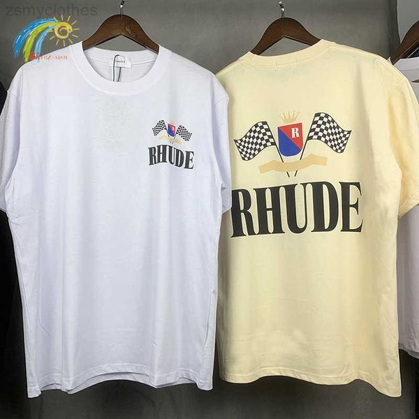 

men's t-shirts men women 1 1 loose rhude tee white apricot short sleeve summer flag printing rhude t-shirt, White;black