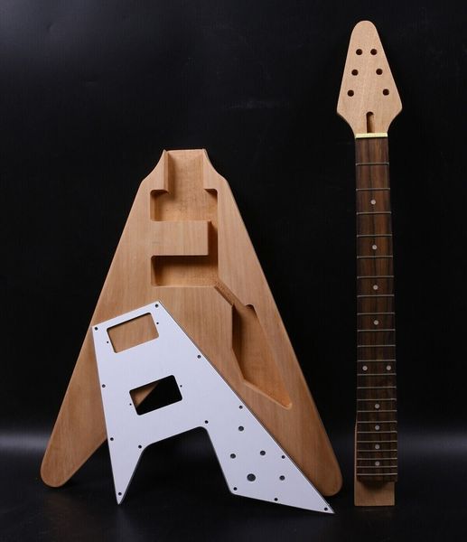 

guitar kit guitar neck 22fret guitar body mahogany flying v guitar pickguard