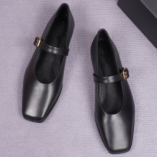 

sandals jenny dave commuting leather women s shoes shallow cut flat mary jane casual square toe ballet 230407, Black
