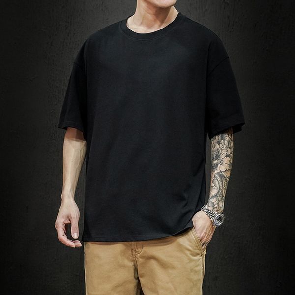 

men's t-shirts 100% cotton summer men's t-shirt solid color t-shirt men's large half short sleeve casual cotton men's st, White;black