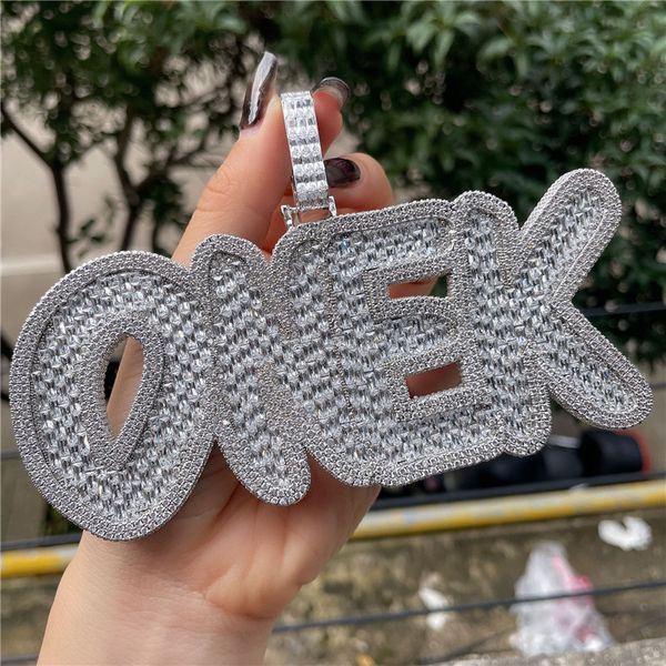 

full bling iced out custom name baguette zircon letters pendant big size gold silver color nacklace for men hip hop jewelry