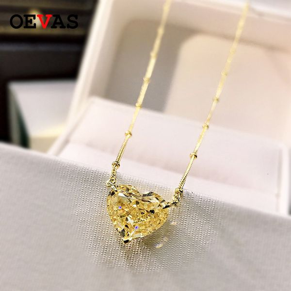 

pendant necklaces oevas 100 925 sterling silver heart shape pink yellow 5a zircon necklace for women wedding party fine jewelry gifts 230407