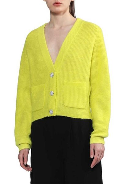 

ganni 23ss women designer sweater coats fashion knitted cardigan same green high proportion wool cardigan, White