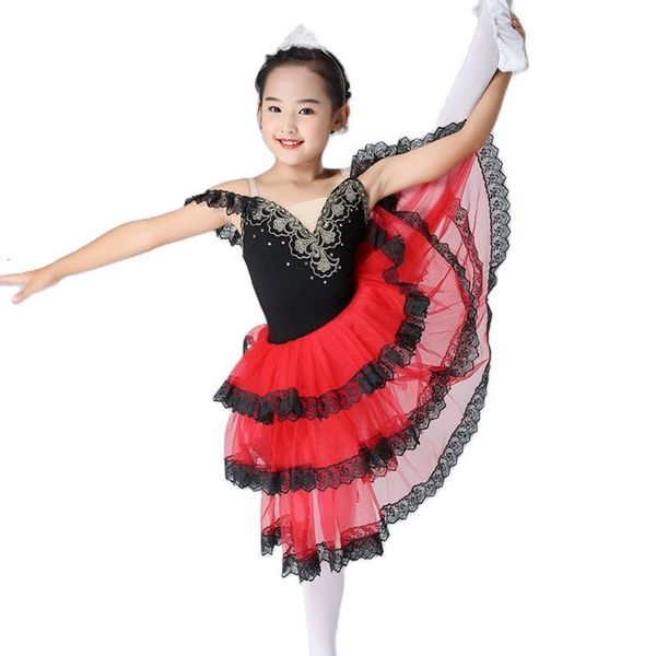 

dancewear professional romantic long skirt black red children's ballet performance dress 230407, Blue