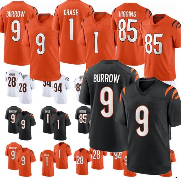 

9 joe burrow jersey men women youth 1 ja'marr chase 2 evan mcpherson 28 joe mixon 83 tyler boyd 85 tee higgins football jerseys, Black;red