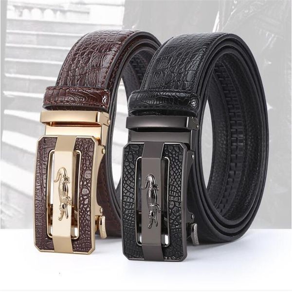 

belts business men's black brown casual pattern cowhide alloy automatic buckle suit pants 230406