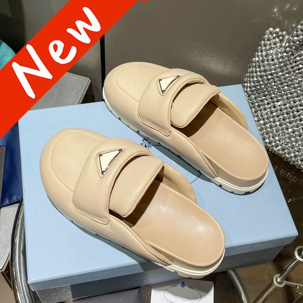 

soft nappa leather sandals women designer sabots slippers platform womens slides mules fashion bread slipper flat slide luxury summer beach, Black