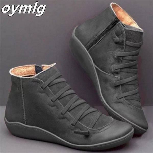 

boot autumn retro female shoes fashion leather ankle flat casual lace up solid color short zapatos de mujer 230407, Black