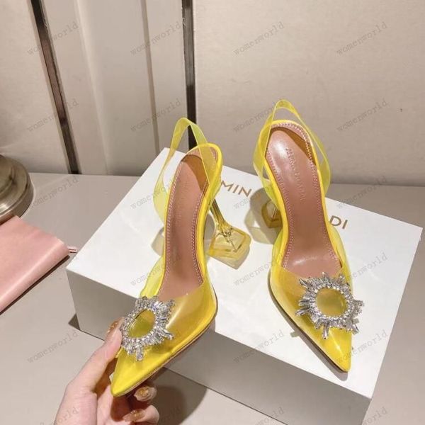 

luxury designer amina muaddi sandals new clear begum glass pvc crystal transparent slingback sandal heel pumps 100mm crystal-embellished sli, Black