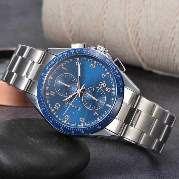 

men's deluxe three-eye steel strip watch fashion personality watch, Slivery;brown