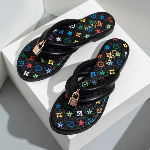 

summer slides metallic slide sandals flip flop slippers for women beach walk slippers fashion printed slipper shoes casual low heel sippers, Black