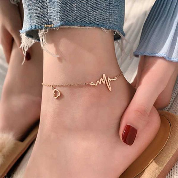 

anklets 1pc new stainless steel electrocardiogram anklets titanium steel bells drop rose gold color beach jewelry women summer jewelry aa230, Red;blue