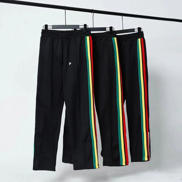 

designer palms mens pants women's angels sweatpants rainbow side stripe letter print hem zipper drawcord elastic band sweatpants cargo, Black