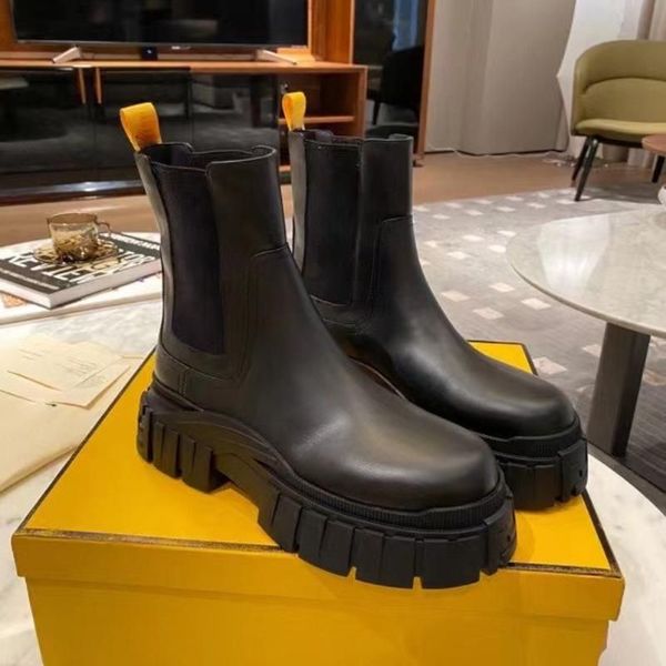 

smooth leather biker ankle chelsea boots platform wedges slipon round toe block heels flat booties chunky lugg half boot luxury designer for, Black