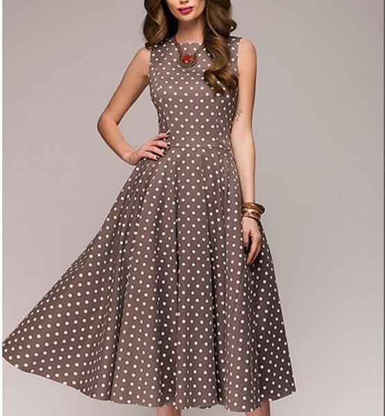 

casual dresses retro dress casual summer sleeveless o-neck tank women's elegant dot print medium calf women's summer tank plus siz, Black;gray