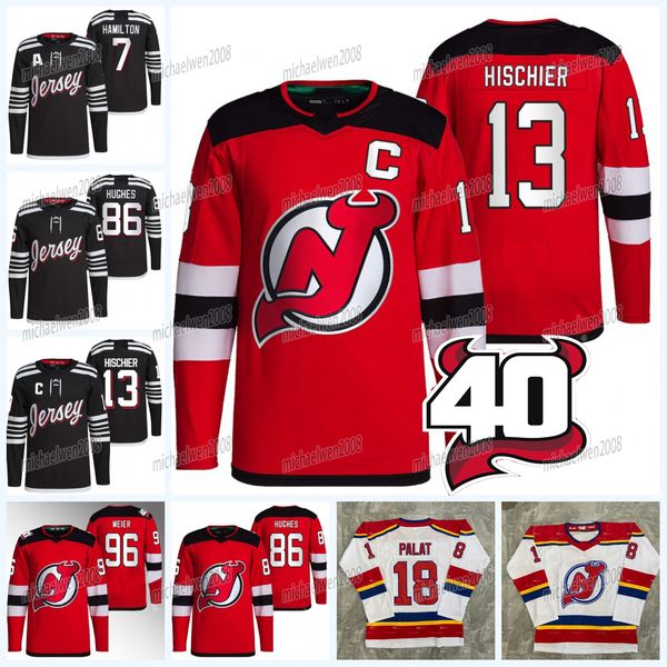 

96 timo meier devils jerseys new jersey nico hischier jack hughes tyler toffoli dawson mercer miles wood mackenzie blackwood simon nemec p.k, Black;red