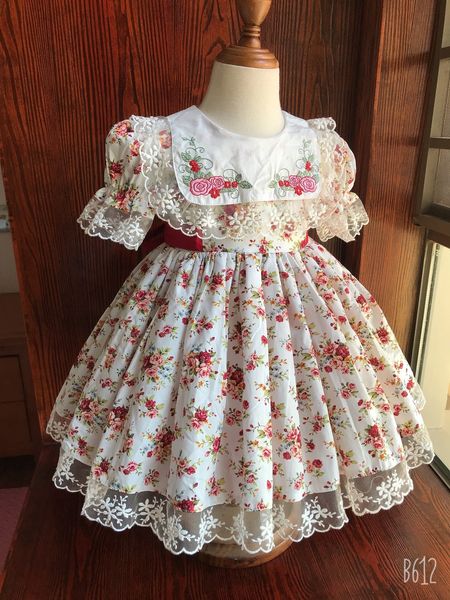 

girl's dresses girl summer red rose floral embroidery collar turkish spanish vintage lolita ball gown princess dress for birthday eid h, Red;yellow